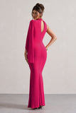 Samaya Pink High-Neck Cape-Sleeve Maxi Dress