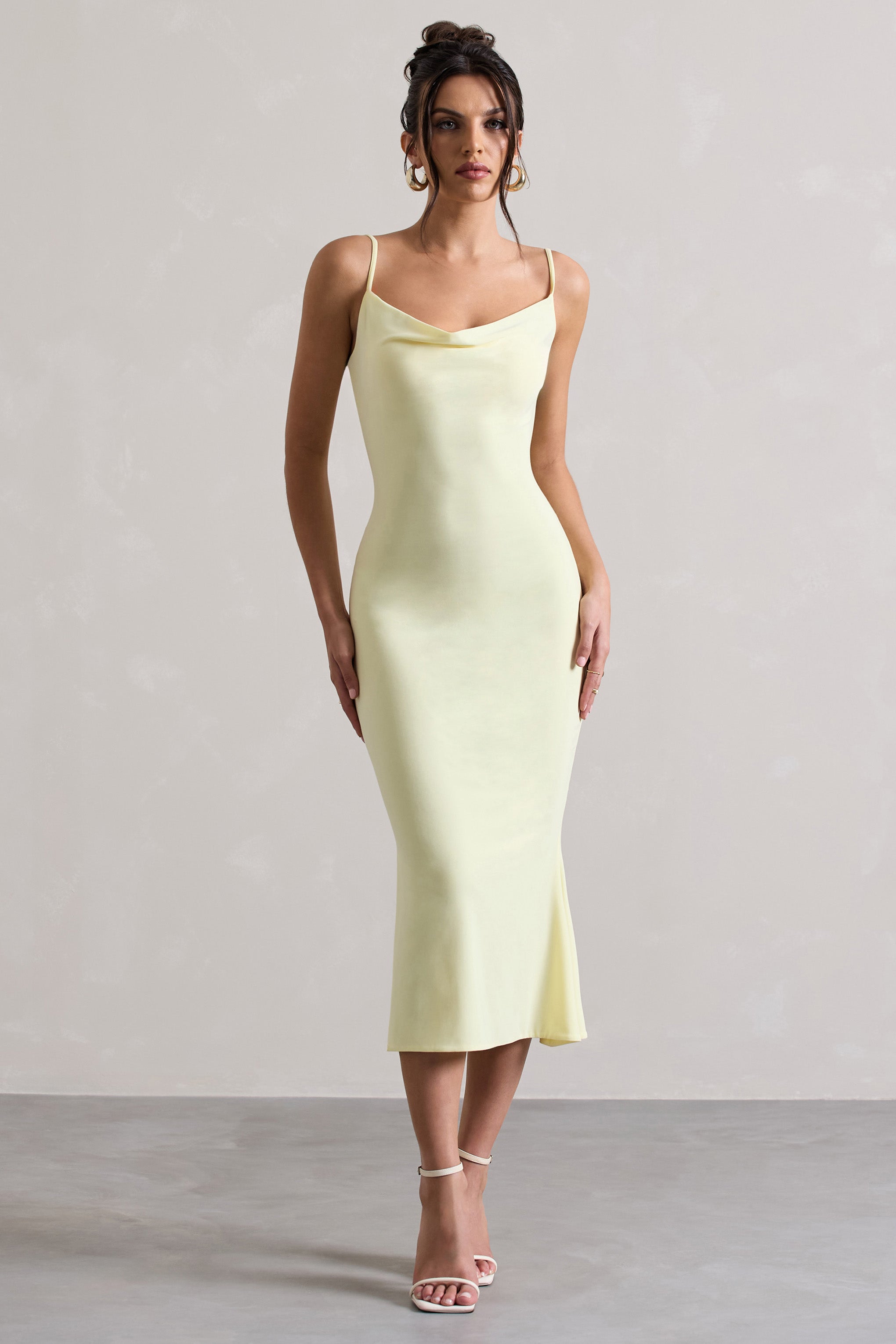 Addison Lemon Cowl-Neck Open-Back Midi Dress With Lace