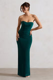 Manon Bottle Green Sweetheart Bandeau Maxi Dress With Thigh Split