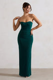 Manon Bottle Green Sweetheart Bandeau Maxi Dress With Thigh Split