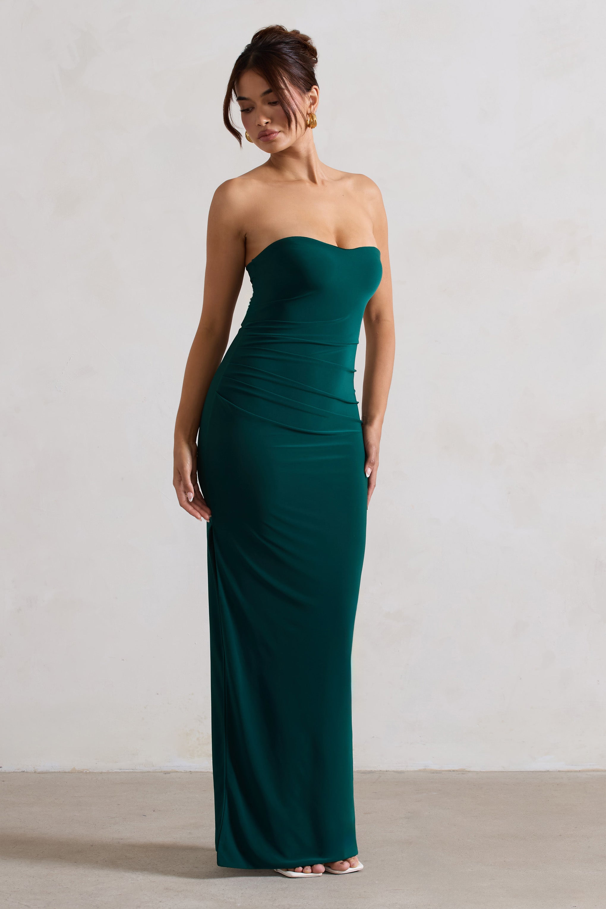 Manon Bottle Green Sweetheart Bandeau Maxi Dress With Thigh Split