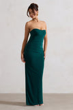 Manon Bottle Green Sweetheart Bandeau Maxi Dress With Thigh Split