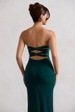 Manon Bottle Green Sweetheart Bandeau Maxi Dress With Thigh Split
