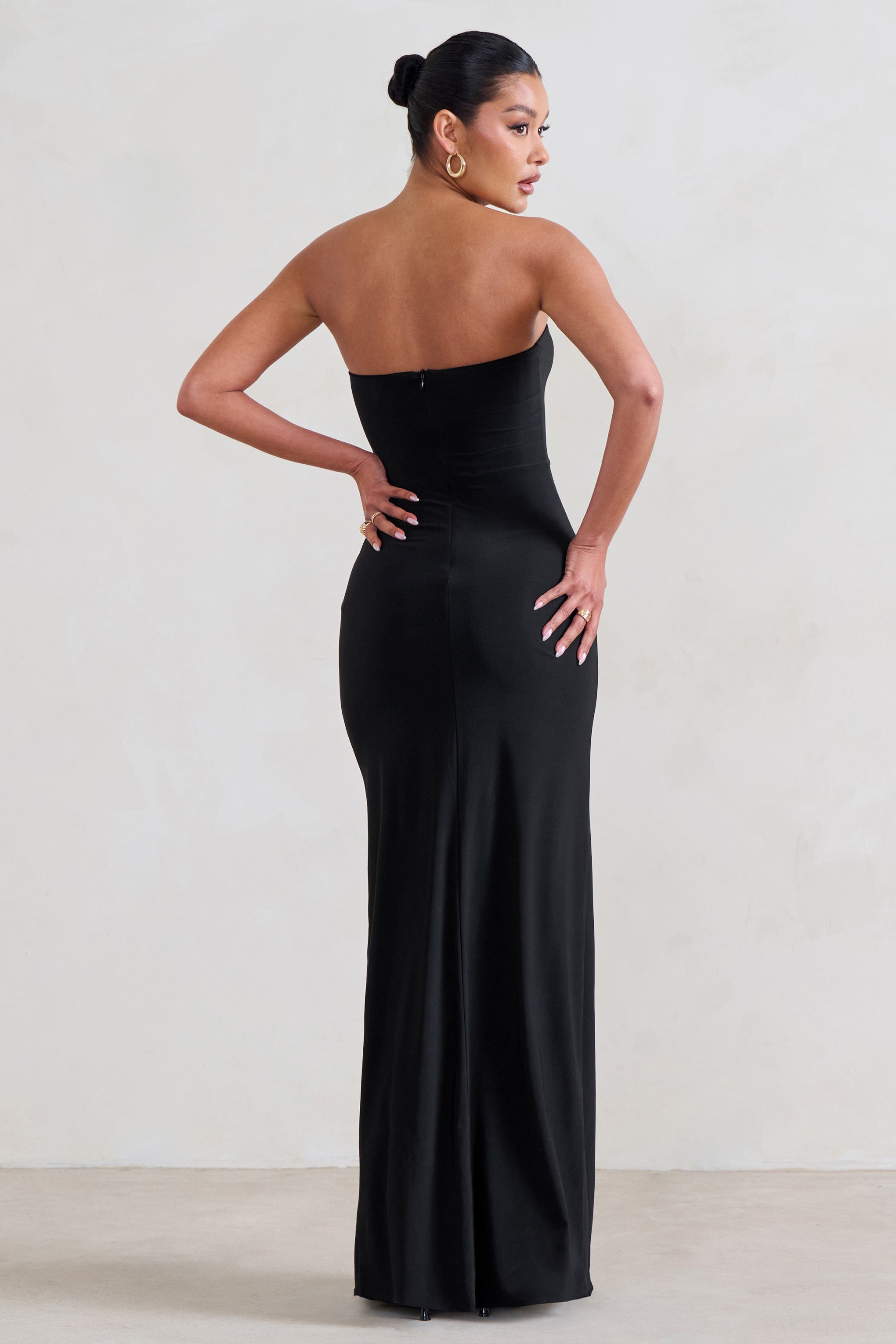 Susan Black Bandeau Maxi Dress With Ruffled Splits