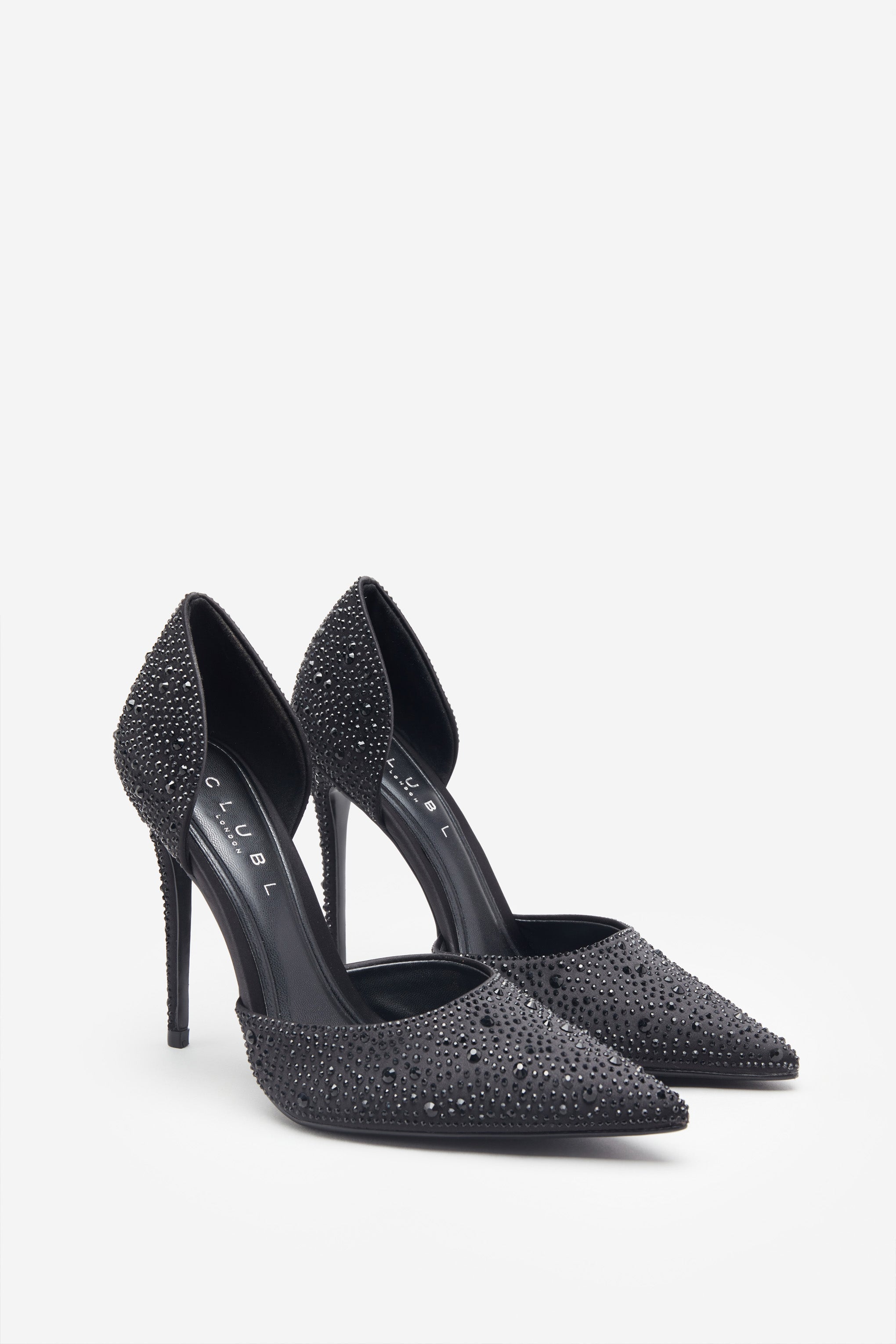 Catcher Black Diamante Pointed Court Heels