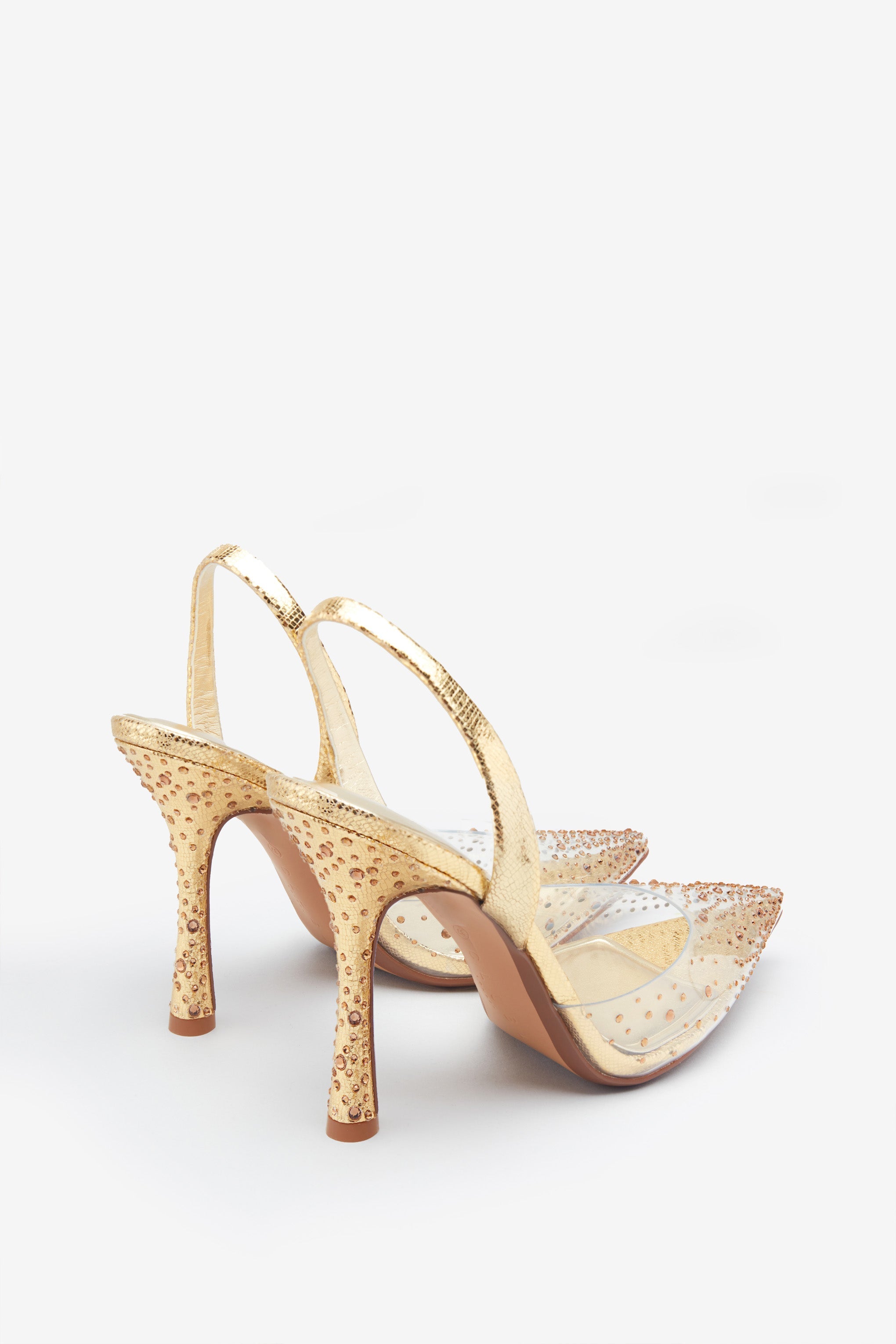 Covergirl Gold Diamante Sling Back Pointed Heels