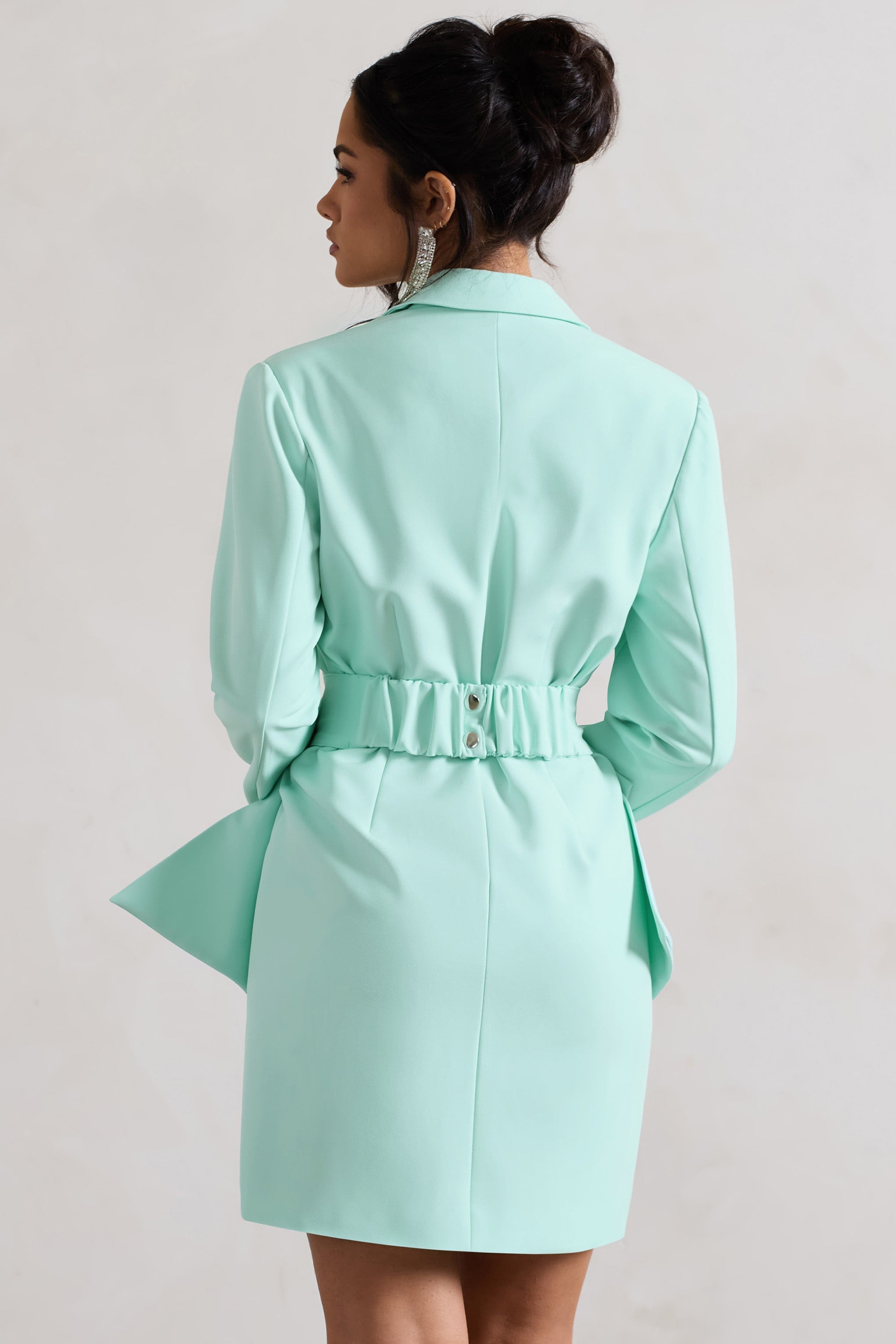 Prized Mint Green Tailored Blazer Dress With Bow