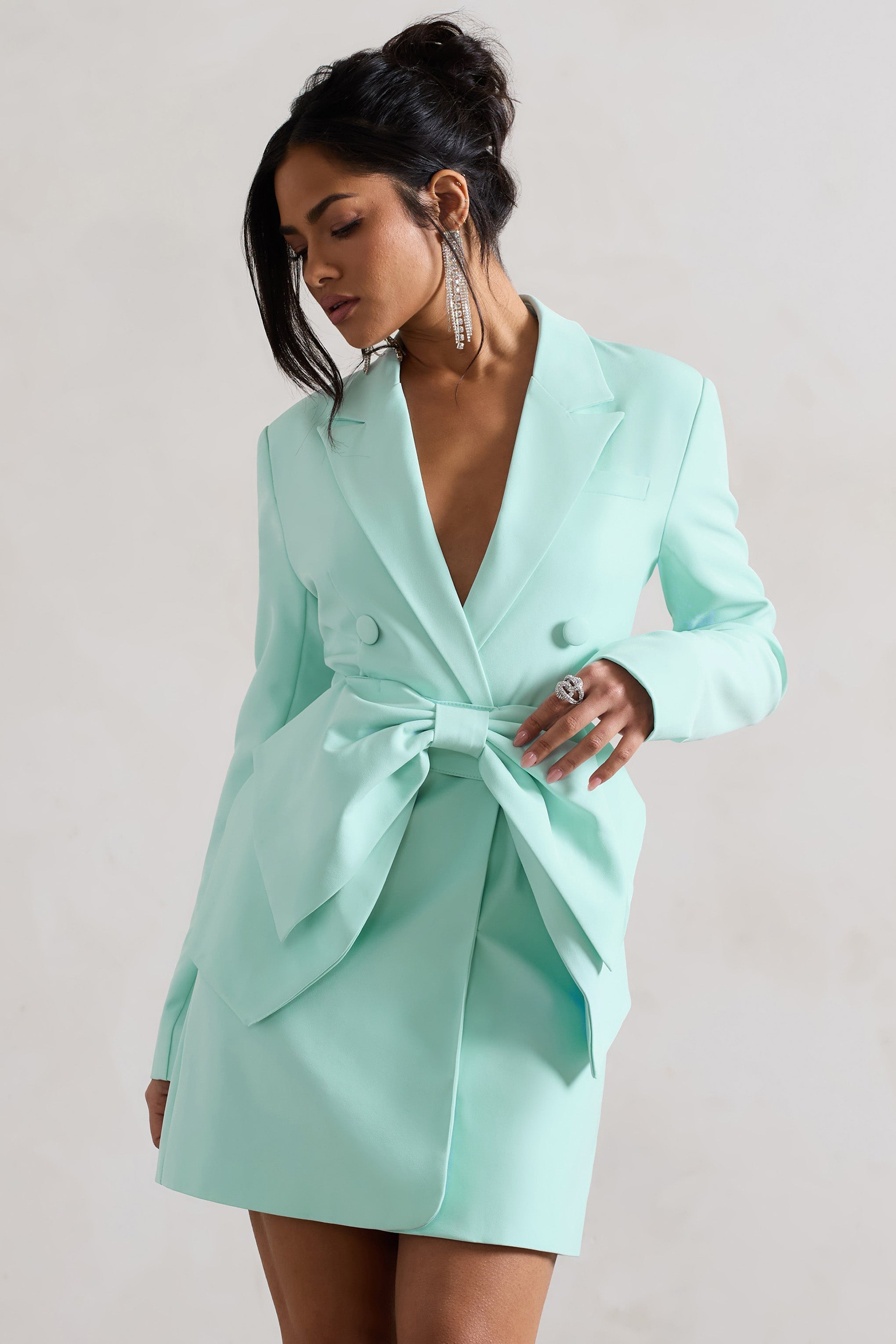 Prized Mint Green Tailored Blazer Dress With Bow