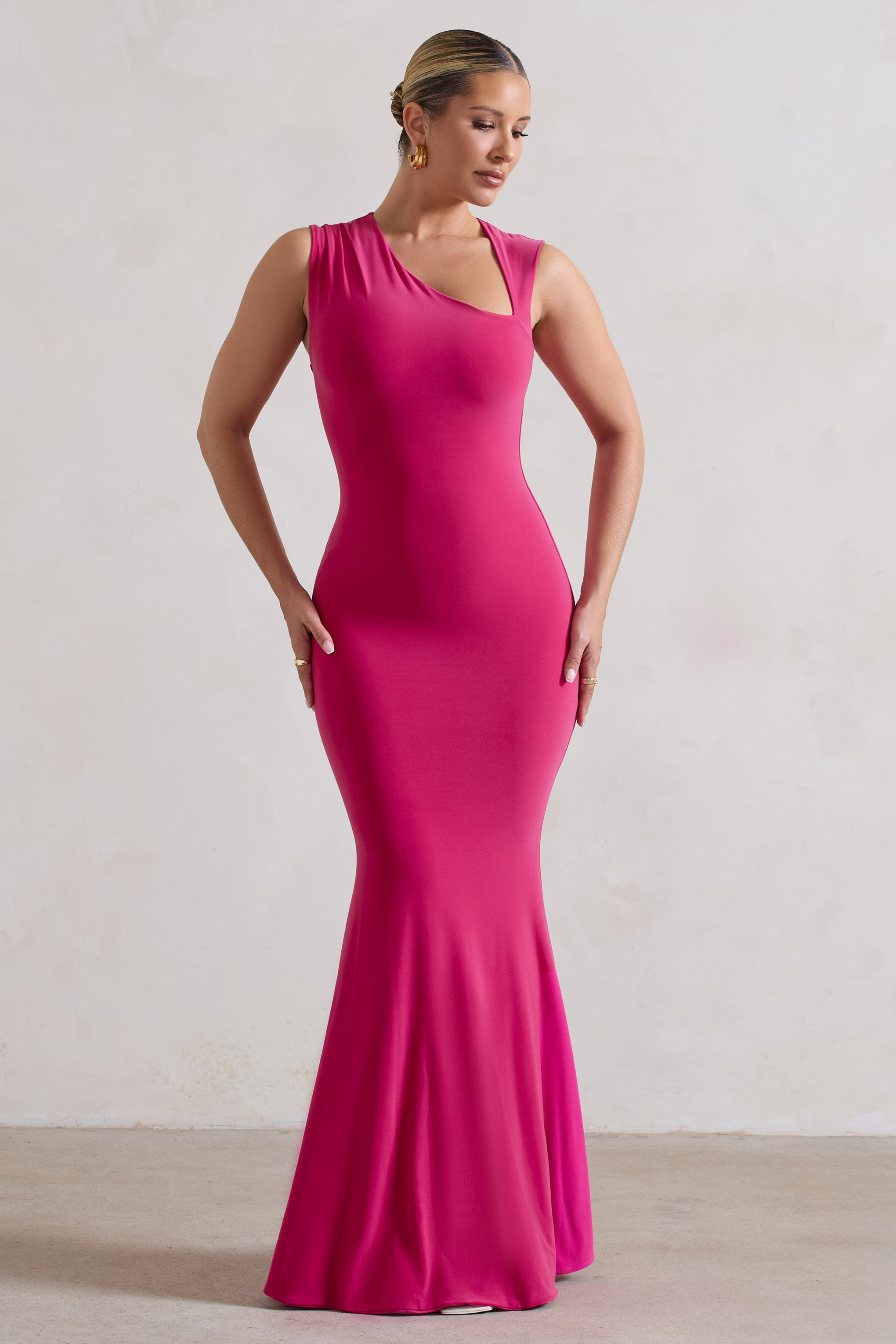 Behind The Scenes Dark Pink Sleeveless Cut-Out Maxi Dress