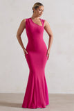 Behind The Scenes Dark Pink Sleeveless Cut-Out Maxi Dress