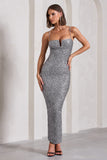 Dazzle Me Grey Sequin Strappy Bodycon Maxi Dress