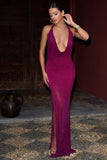 Diaz Dark Pink Embellished Cowl-Neck Split Maxi Dress