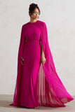 Envy Pink High-Neck Maxi Dress With Chiffon Cape