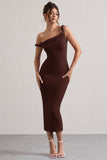 Salome Chocolate Brown Twisted Asymmetric Midi Dress
