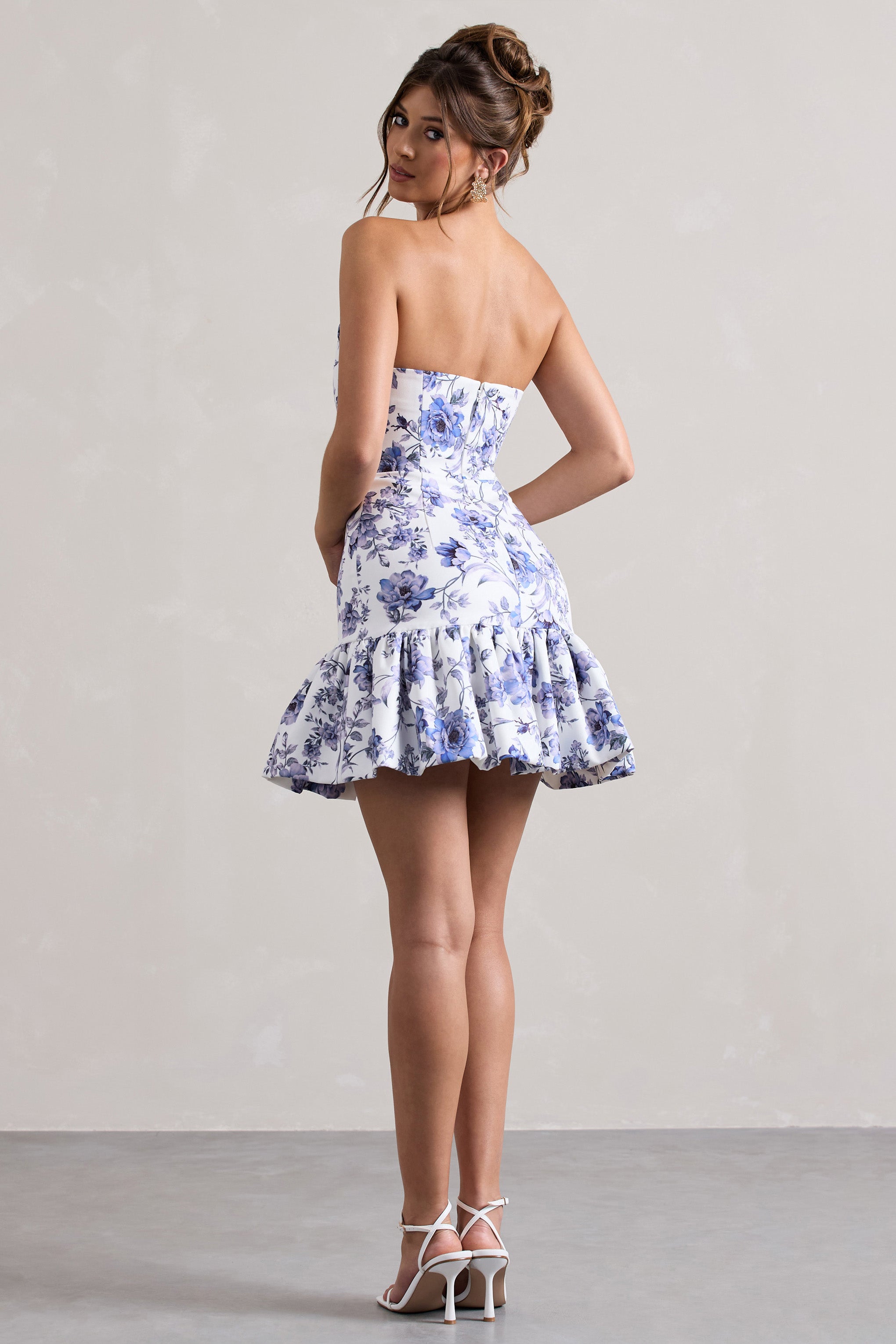 Koko Floral Print Sweetheart Mini Dress With Ruffle Hem