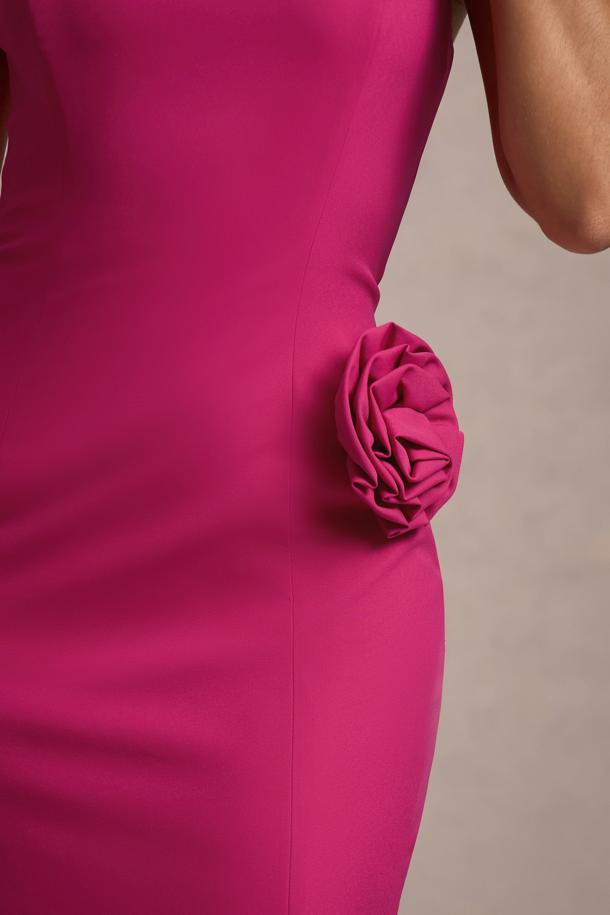Best Of The Best Dark Pink Strapless Fishtail Maxi Dress With Corsages