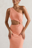 Aspyn Coral Asymmetric Twisted Cut-Out Fishtail Maxi Dress