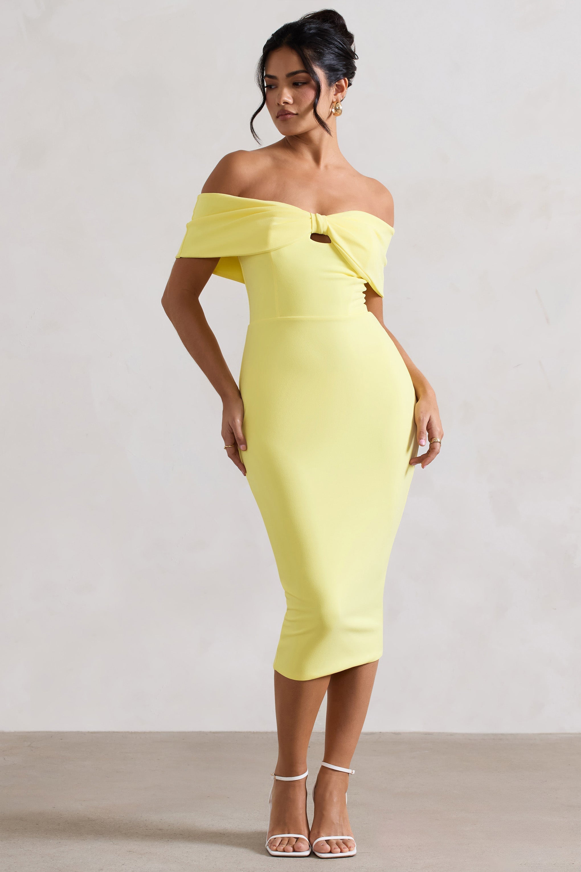 Hope Lemon Bow Bardot Midi Dress