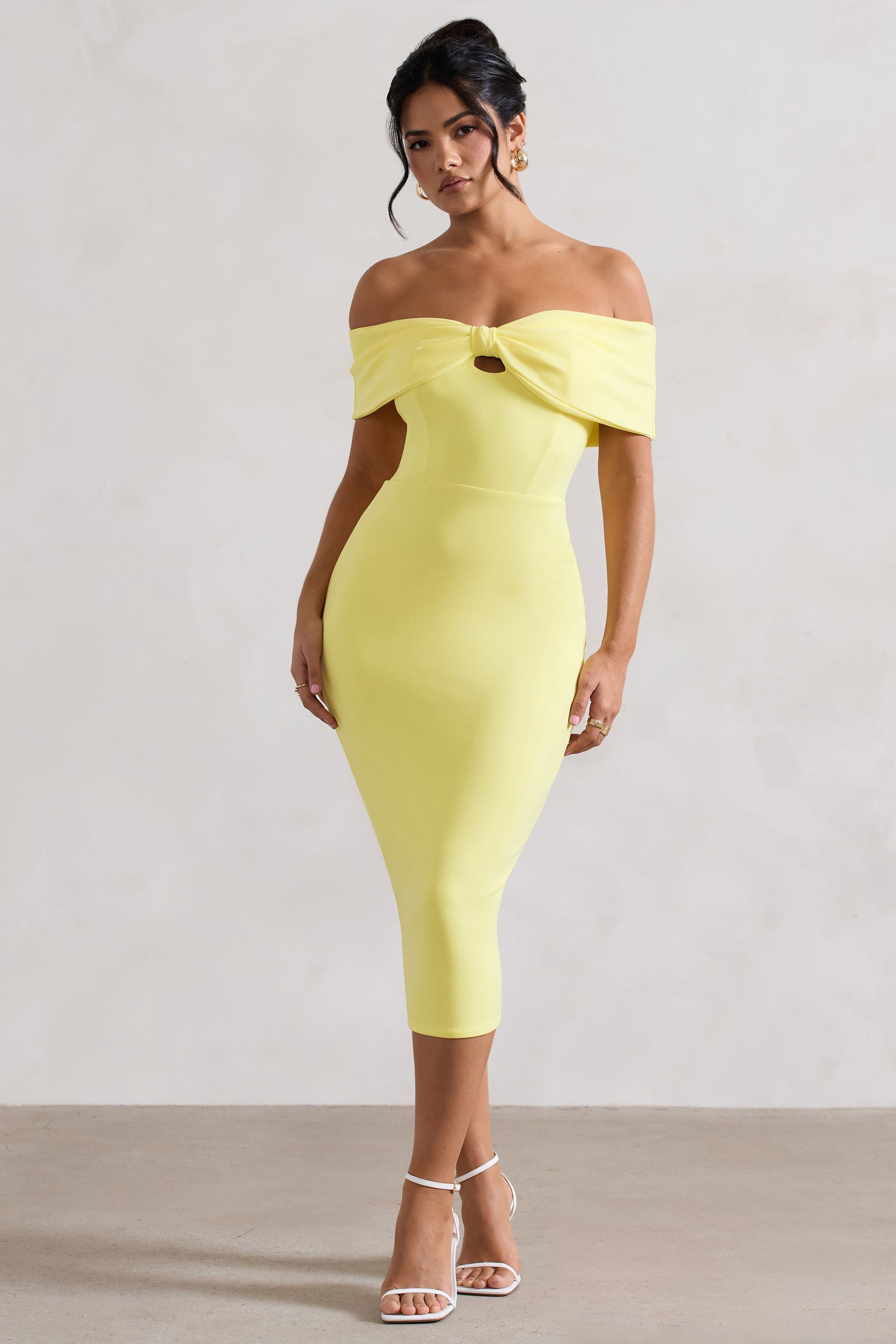 Hope Lemon Bow Bardot Midi Dress