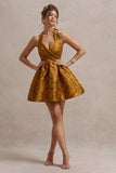 Pixi Mustard Floral Print Sweetheart Neck Mini Dress
