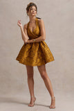 Pixi Mustard Floral Print Sweetheart Neck Mini Dress