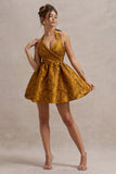 Pixi Mustard Floral Print Sweetheart Neck Mini Dress