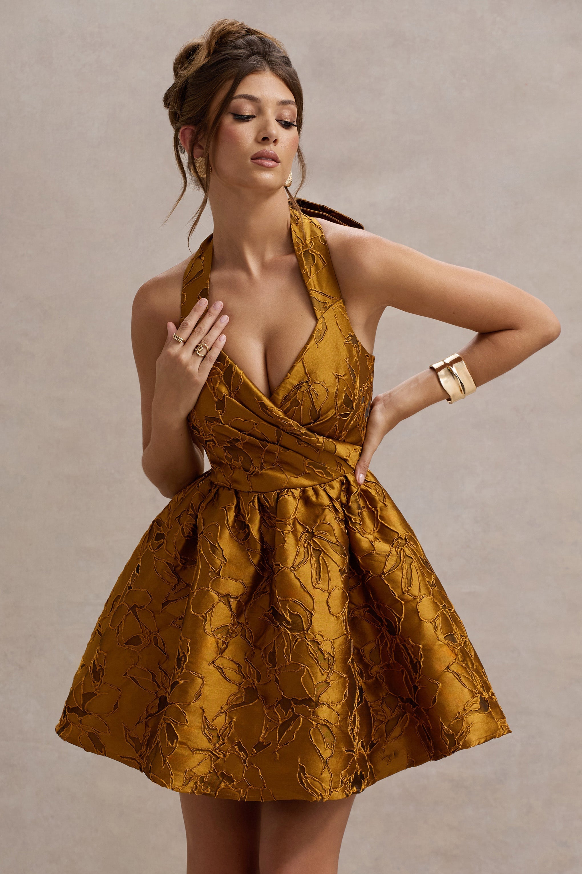 Pixi Mustard Floral Print Sweetheart Neck Mini Dress