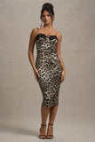 Soprano Leopard Print Satin Sweetheart Lace Trim Midi Dress