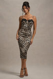 Soprano Leopard Print Satin Sweetheart Lace Trim Midi Dress
