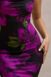 Lotus Purple Floral Print Cowl-Neck Maxi Dress