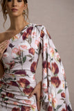 Clementina Cream Floral Print Asymmetric Cape Sleeve Maxi Dress