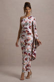 Clementina Cream Floral Print Asymmetric Cape Sleeve Maxi Dress