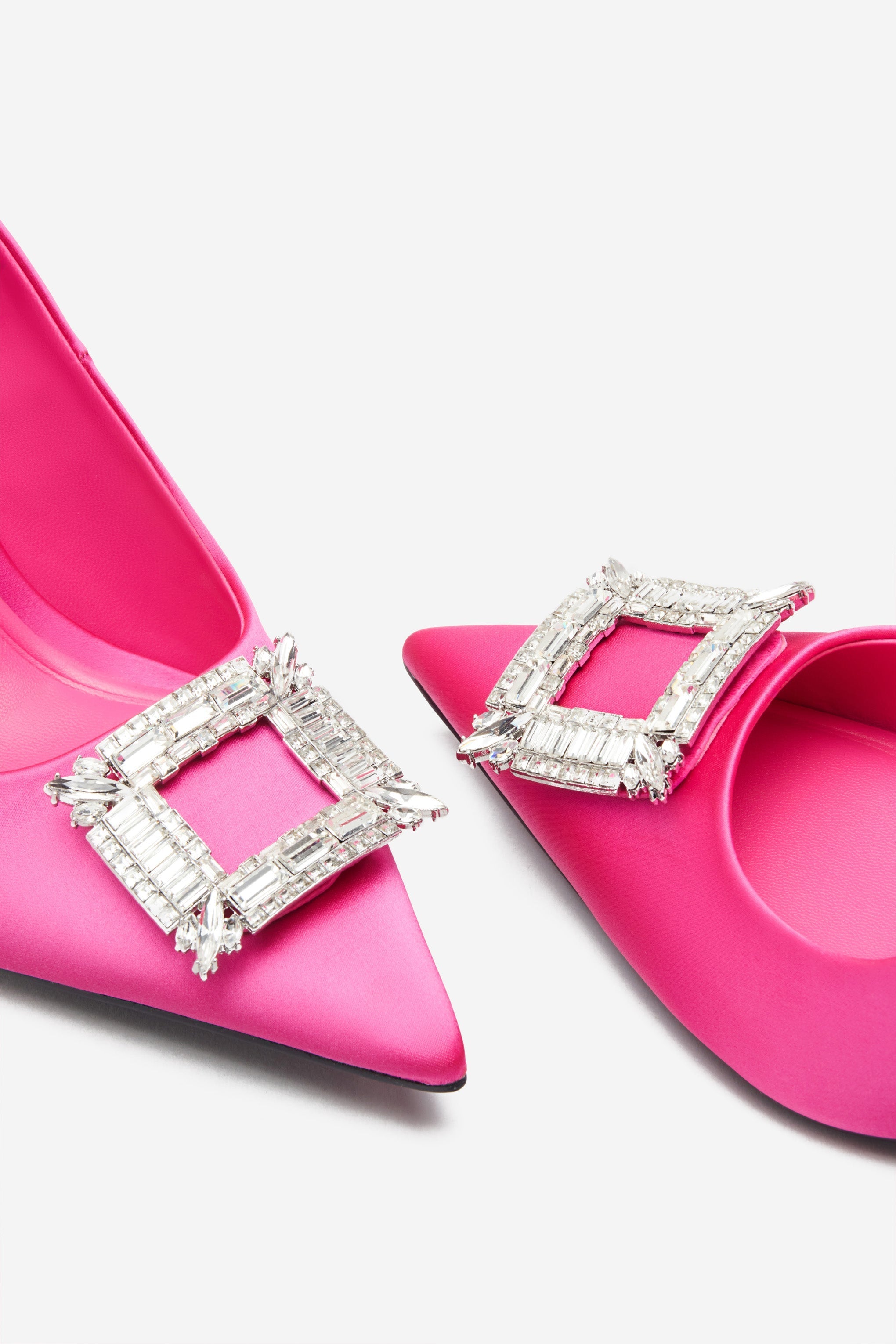 Lawless Hot Pink Satin Pointed Court Heels With Diamante Brooches