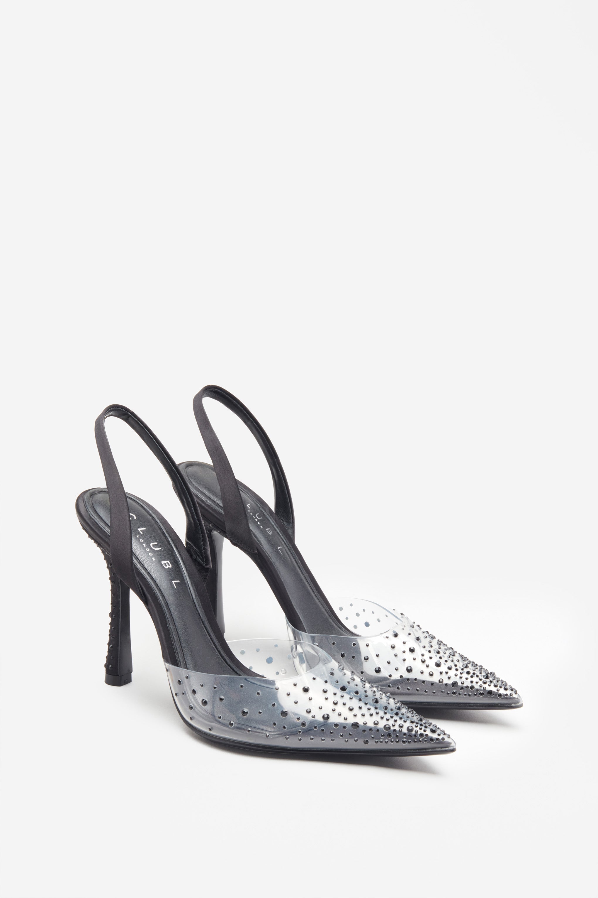 Covergirl Black Diamante Sling Back Pointed Heels