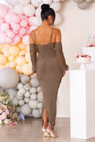 Announcement Mocha Maternity Bardot Ruched Maxi Dress