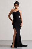 Belle Black One Shoulder Fishtail Maxi Dress