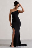 Belle Black One Shoulder Fishtail Maxi Dress