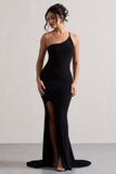 Belle Black One Shoulder Fishtail Maxi Dress