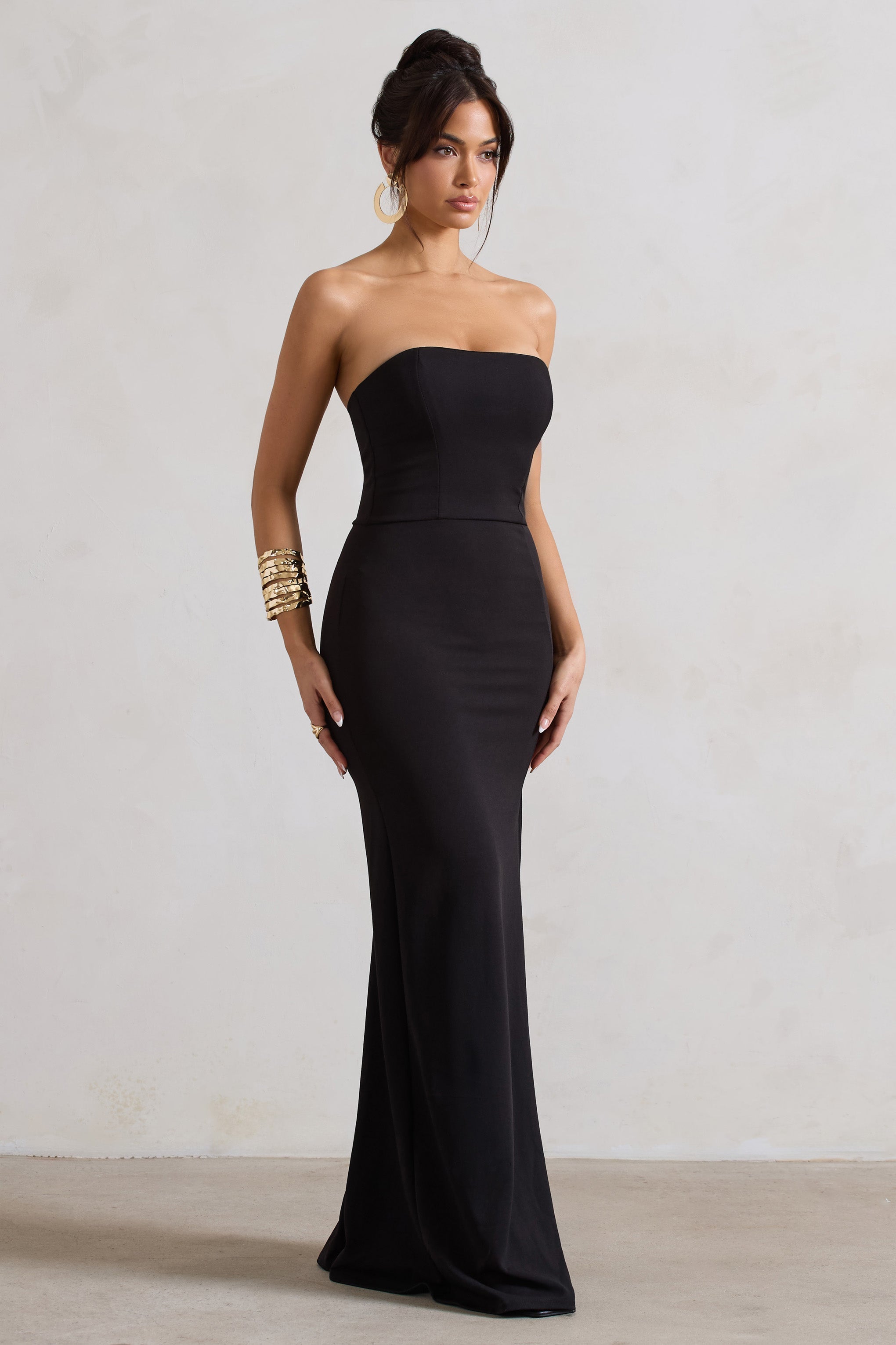 Belle of The Ball Black Bandeau Maxi Dress With Split Hem