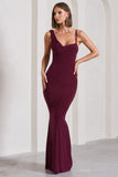 Phantasy Burgundy Asymmetric Neckline Cowl Maxi Dress