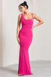 Phantasy Hot Pink Asymmetric Neckline Cowl Maxi Dress