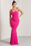 Phantasy Hot Pink Asymmetric Neckline Cowl Maxi Dress