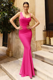 Phantasy Hot Pink Asymmetric Neckline Cowl Maxi Dress