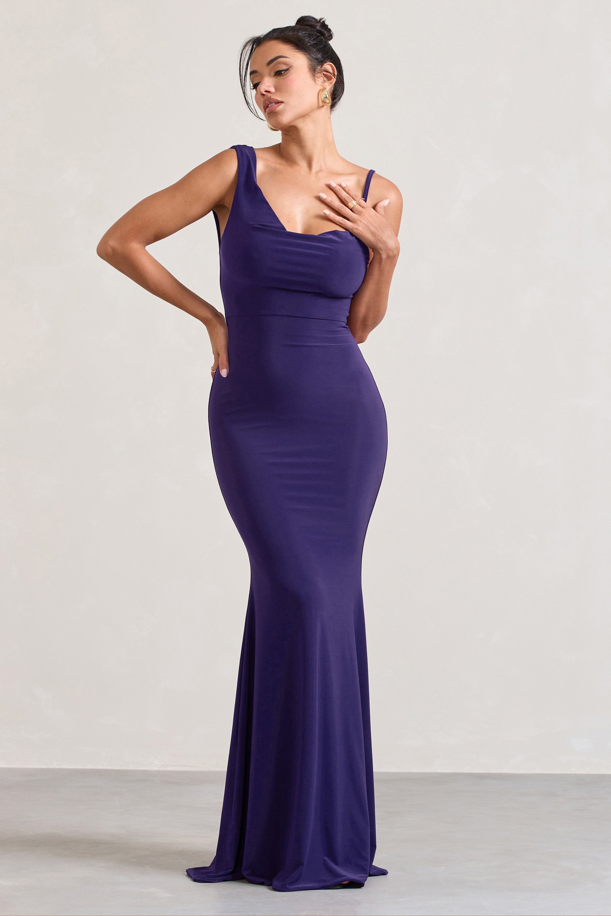 Phantasy Purple Asymmetric Neckline Cowl Maxi Dress