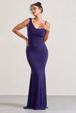 Phantasy Purple Asymmetric Neckline Cowl Maxi Dress