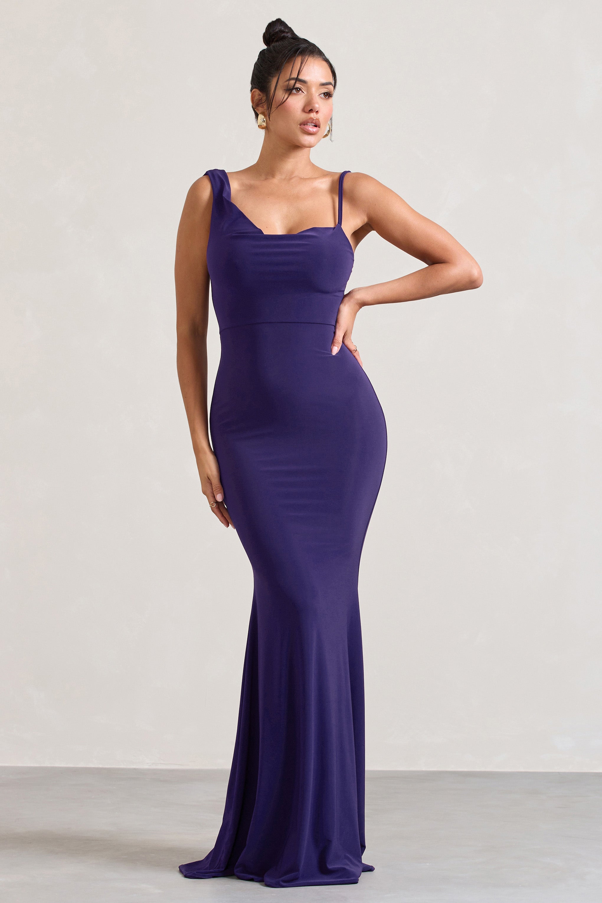 Phantasy Purple Asymmetric Neckline Cowl Maxi Dress