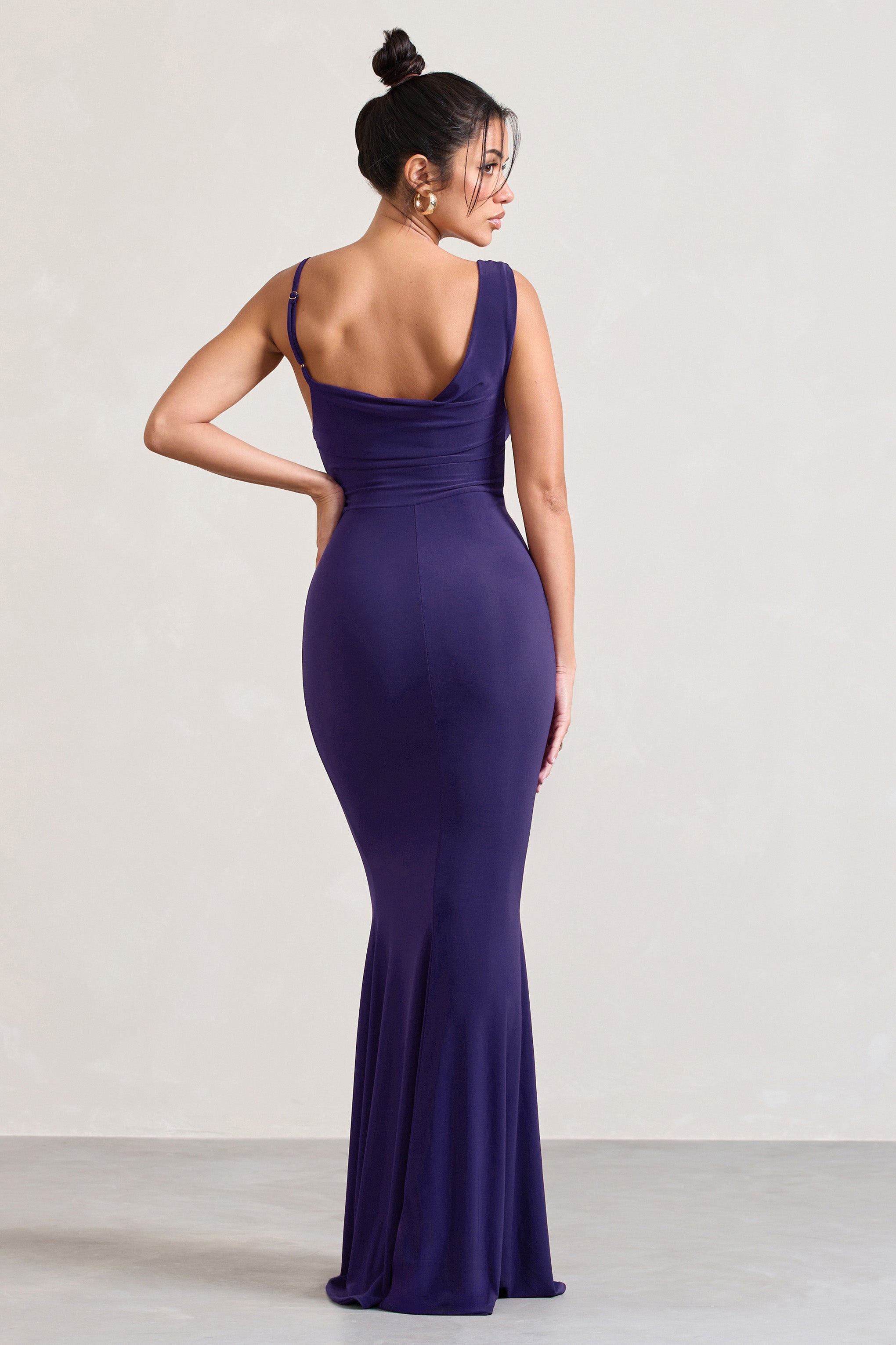 Phantasy Purple Asymmetric Neckline Cowl Maxi Dress