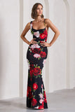 Phantasy Black Floral Print Asymmetric Neckline Cowl Maxi Dress