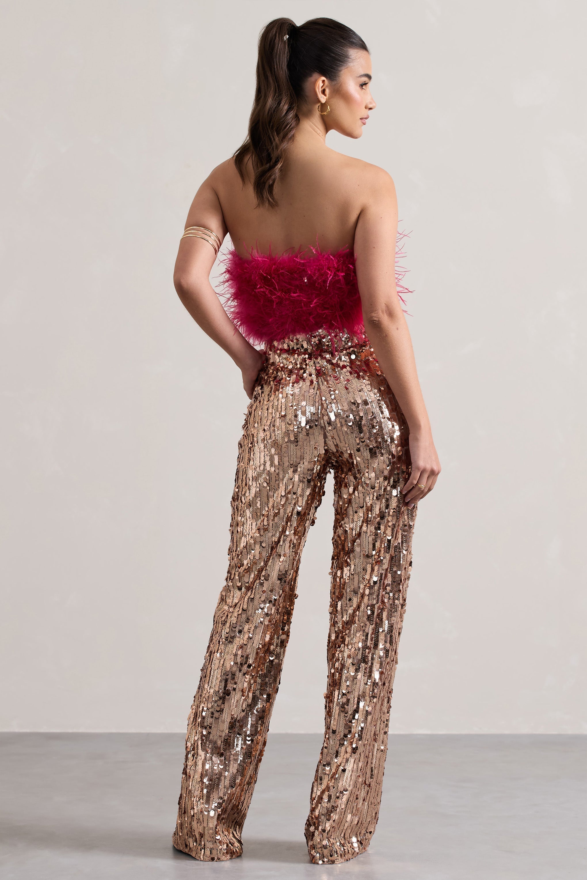 Iridescence Gold Sequin Wide-Leg Trousers