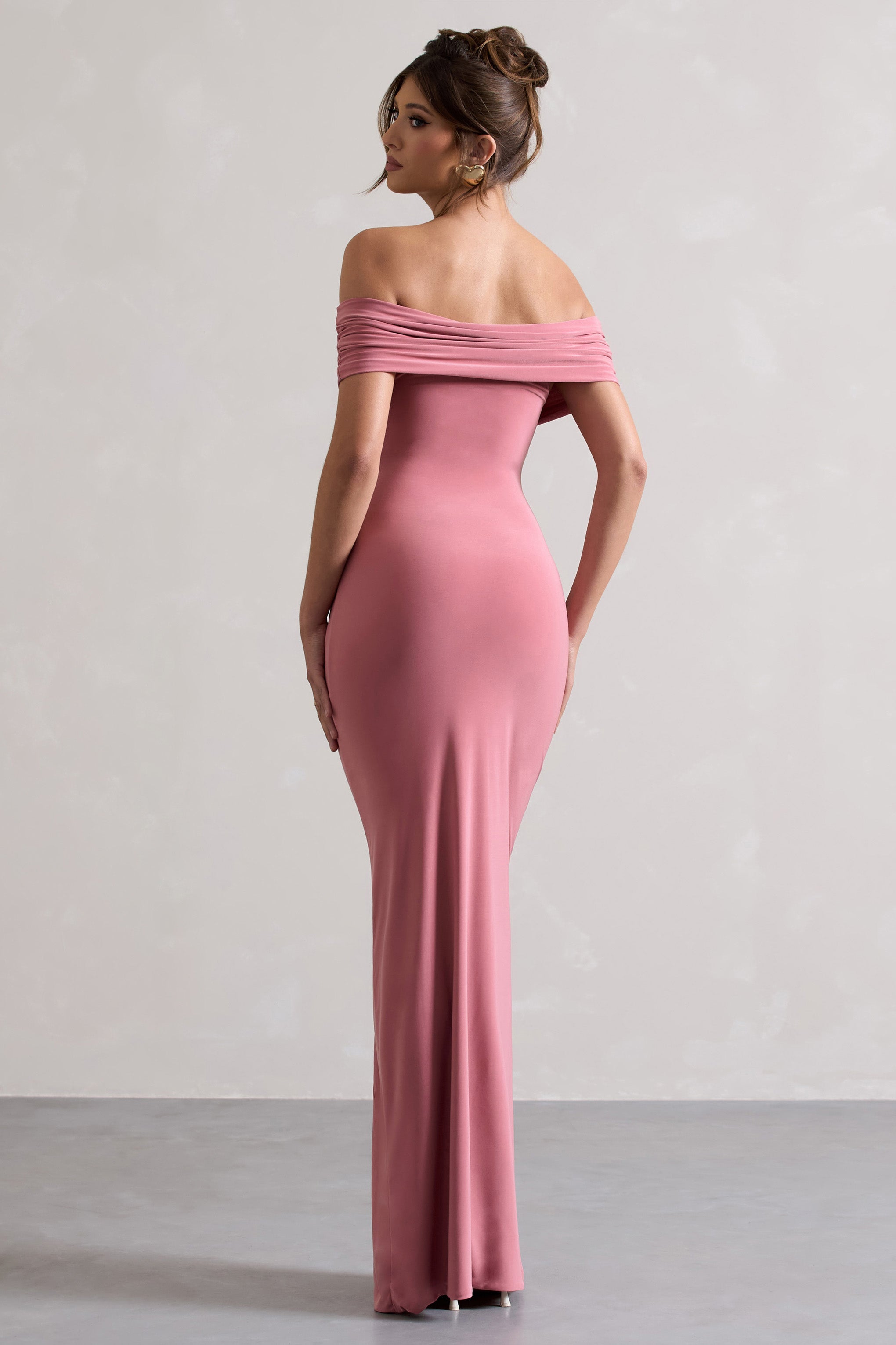 Refined Blush Pink Twist Front Bardot Maxi Dress